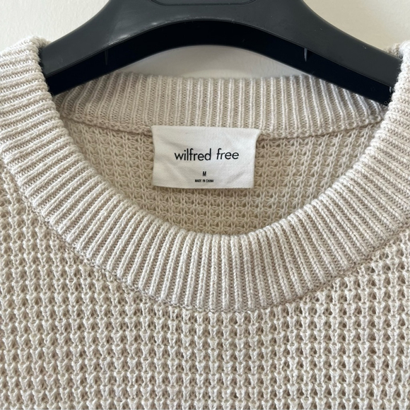 ARITZIA WILFRED FREE MERINO WOOL BLEND CREAM WAFFLE KNIT SWEATER - Picture 4 of 7